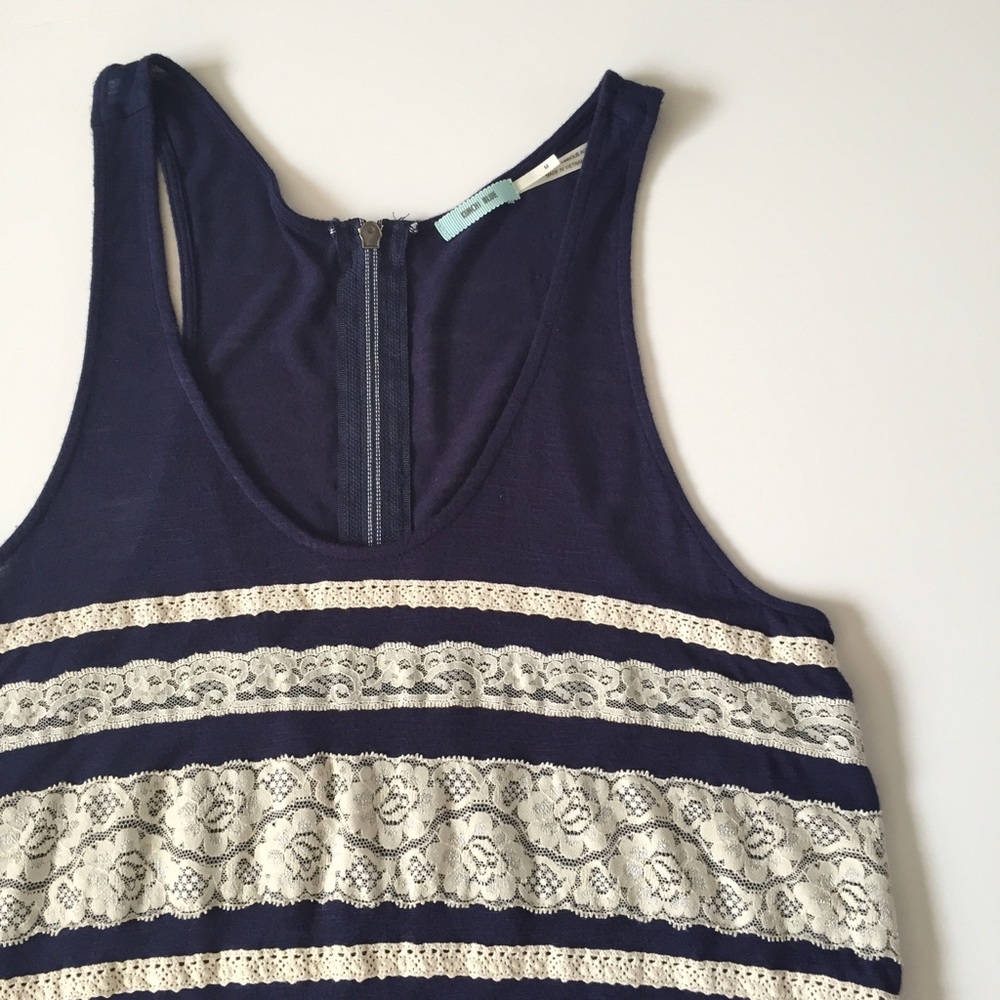 Kimchi Blue Navy & Cream Lace Racerback Tank - Medium